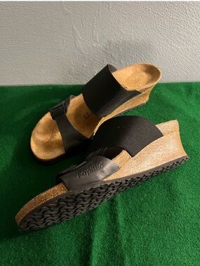 Birkenstock Papillio Della Black Cork Wedge Slide Sandals, Size 40